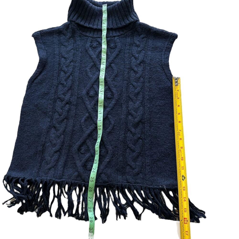 Womens Sweater Vest Size XL Navy Blue Fringe Cowl Neck Cozy Winter Layering - Picture 4 of 8